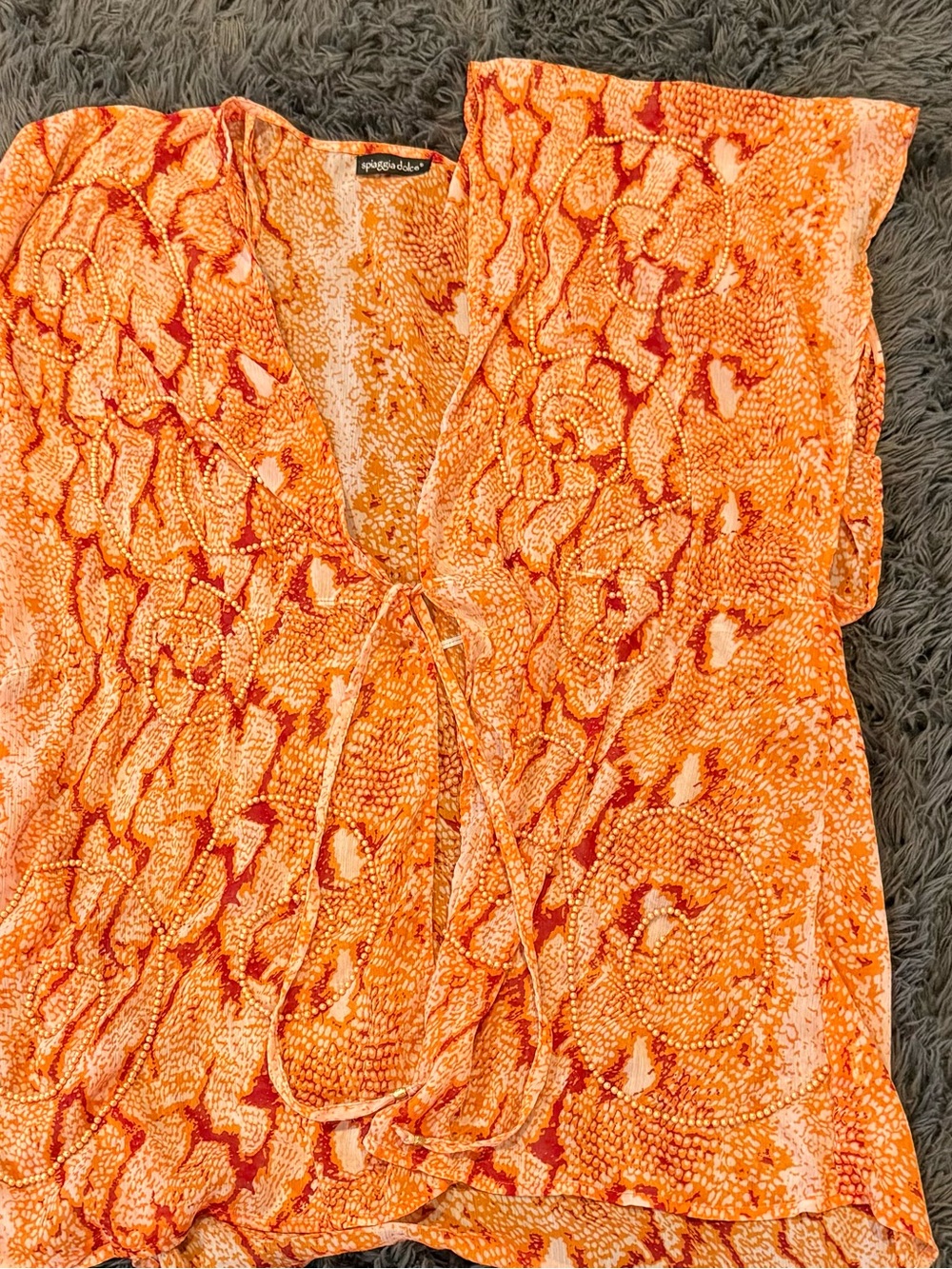 Lightweight Orange Printed Swim Coverup with Tie Front